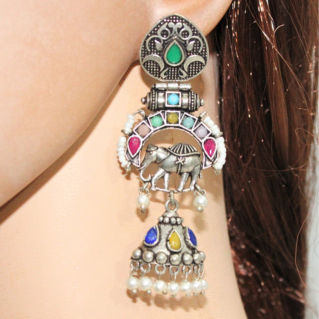 PEARL & BEADS ELEPHANT DANGLER-MULTICOLOUR -EARRING