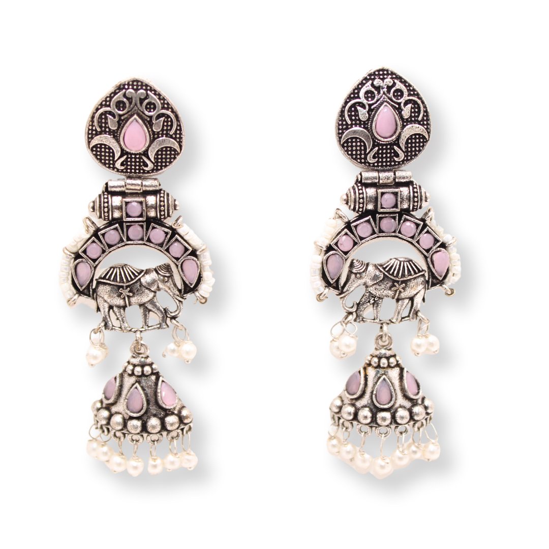 PEARL & BEADS ELEPHANT DANGLER-PINK -EARRING