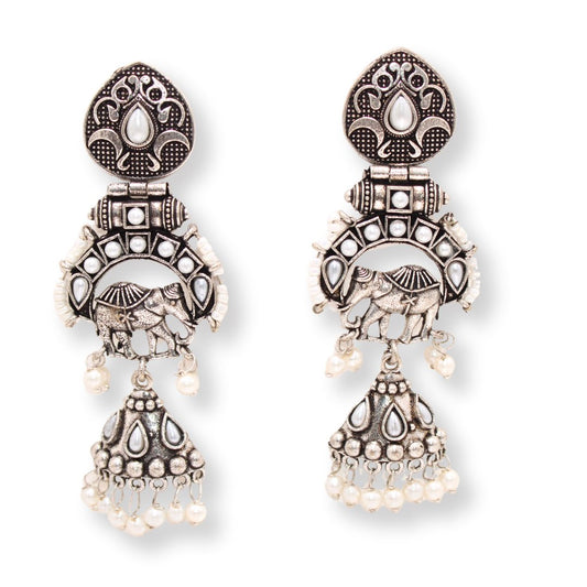 PEARL & BEADS ELEPHANT DANGLER-WHITE -EARRING