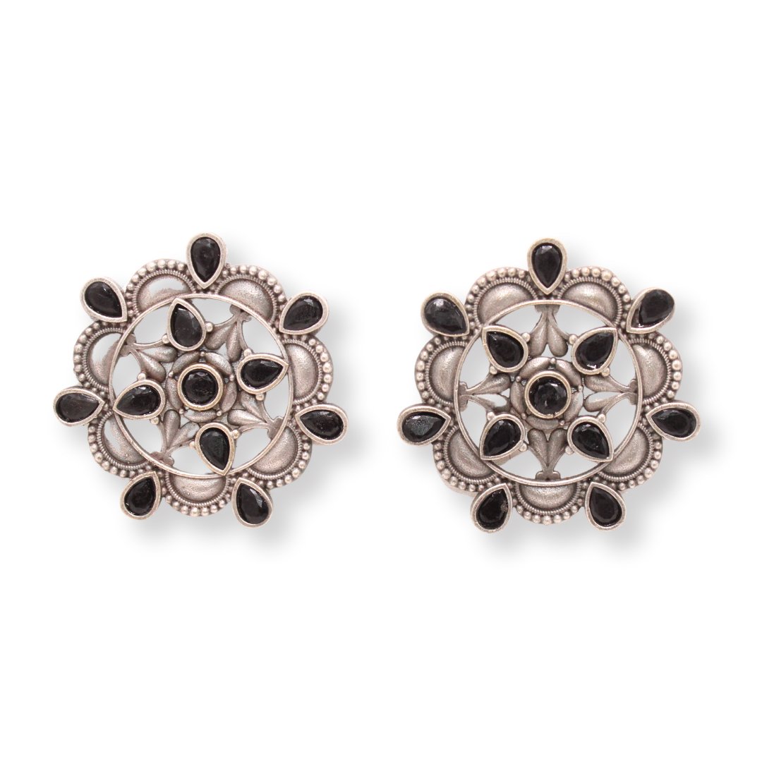 RANGOLI FLOWER STUD-BLACK -EARRING