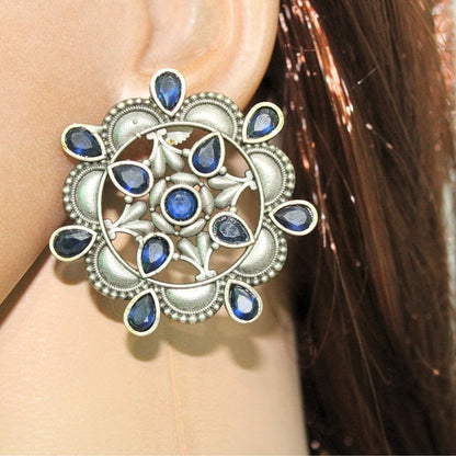 RANGOLI FLOWER STUD-BLUE -EARRING