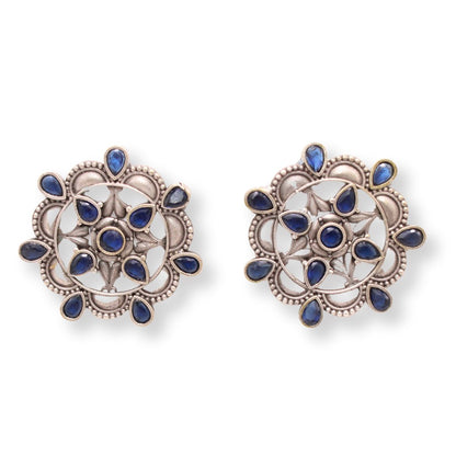 RANGOLI FLOWER STUD-BLUE -EARRING