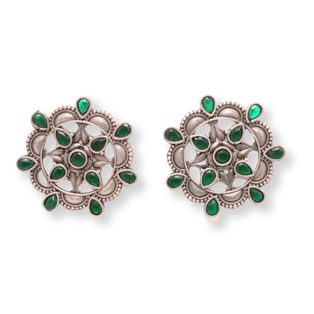 RANGOLI FLOWER STUD-GREEN -EARRING