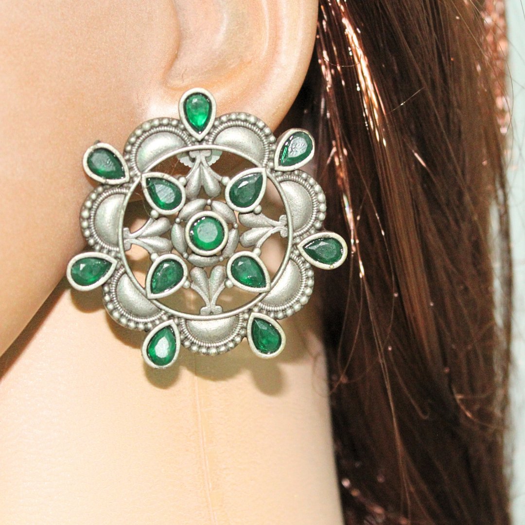 RANGOLI FLOWER STUD-GREEN -EARRING