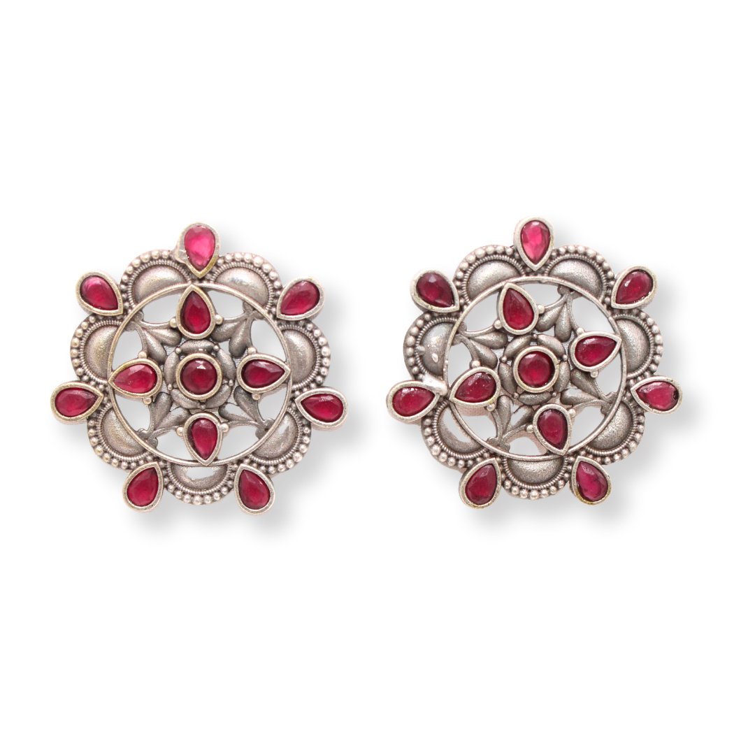 RANGOLI FLOWER STUD-RED -EARRING