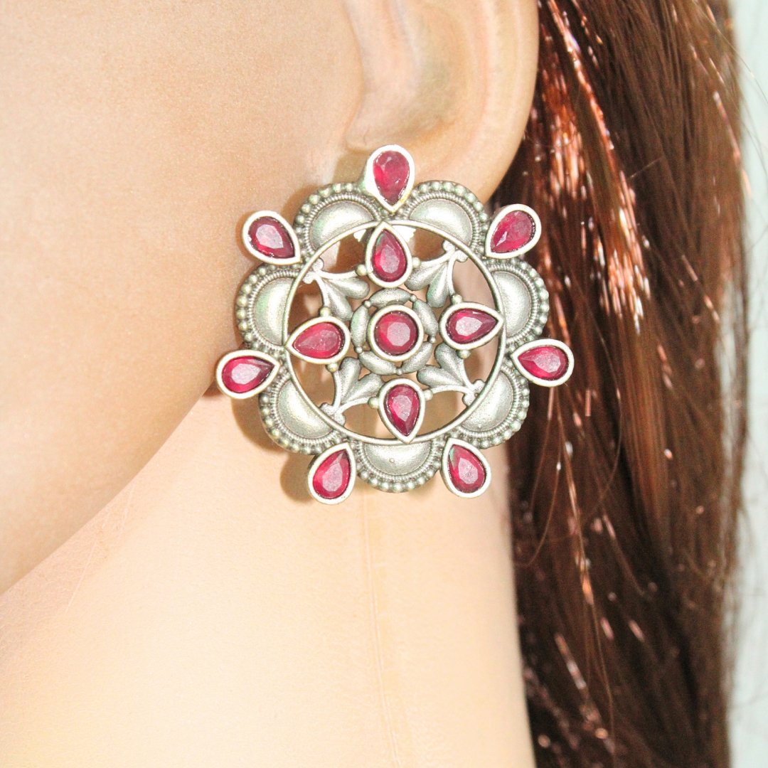 RANGOLI FLOWER STUD-RED -EARRING