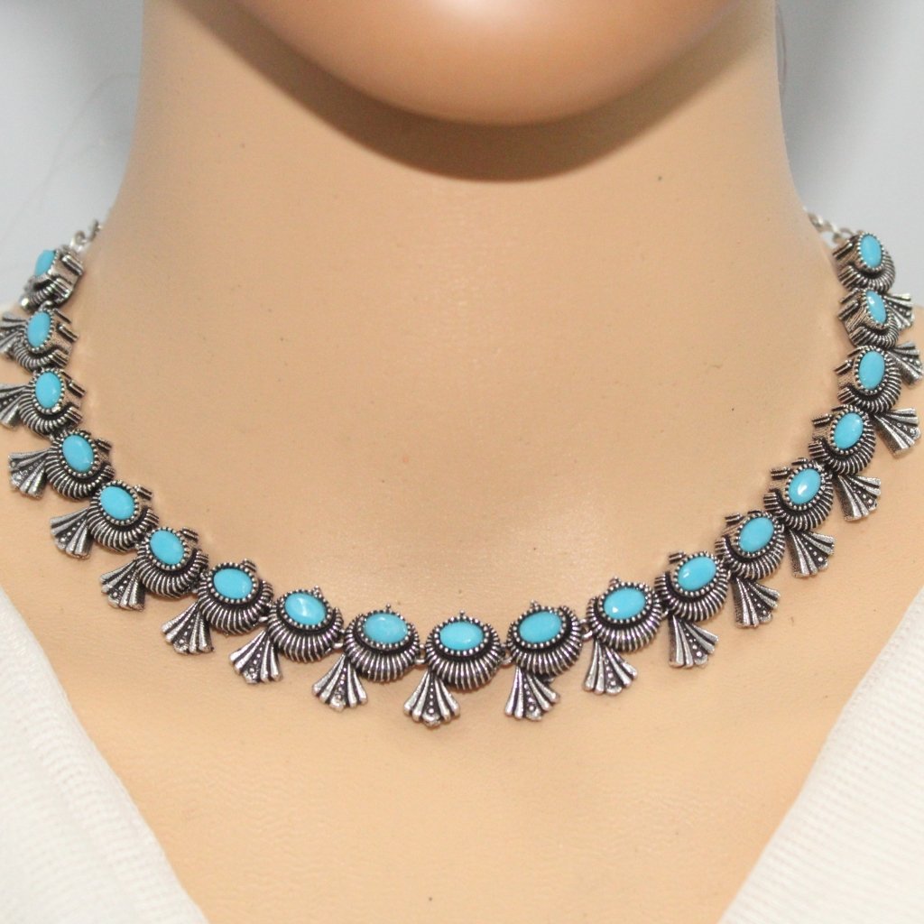 SATRANG NECKLACE SET -LEAF PATTERN- SKY BLUE COLOUR -Jewelry Sets