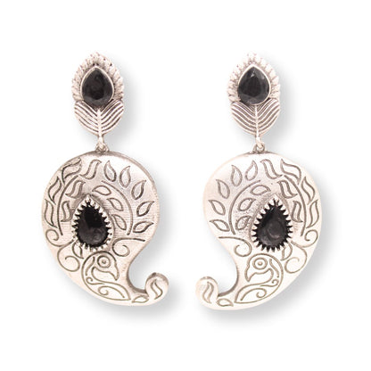 SILVER LOOK ALIKE KUNJ KALI EARRING-BLACK -EARRING