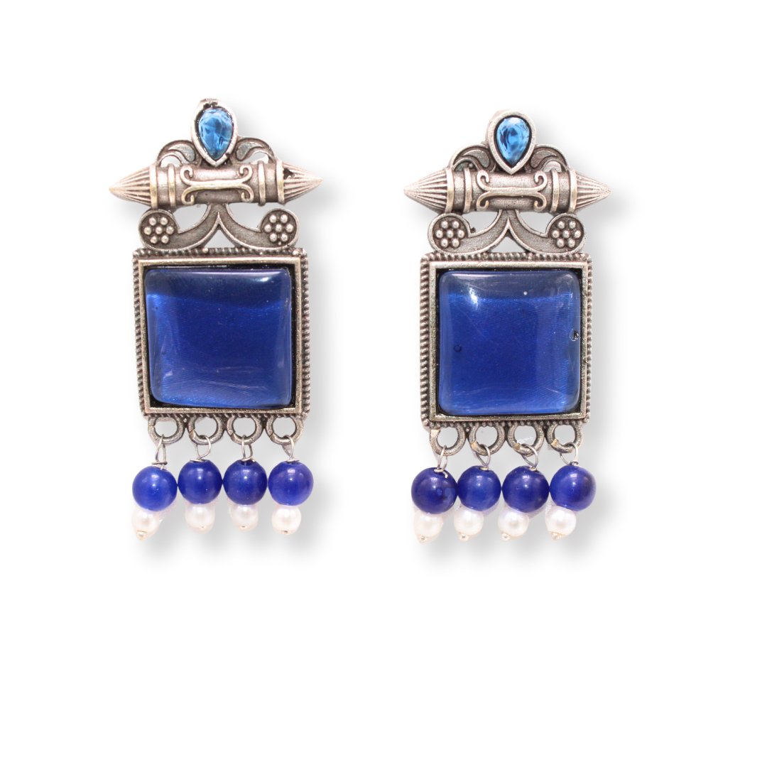 SNEHA SQUARE STONE EARRING-BLUE -EARRING