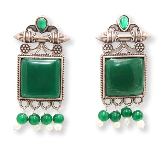 SNEHA SQUARE STONE EARRING-GREEN -EARRING