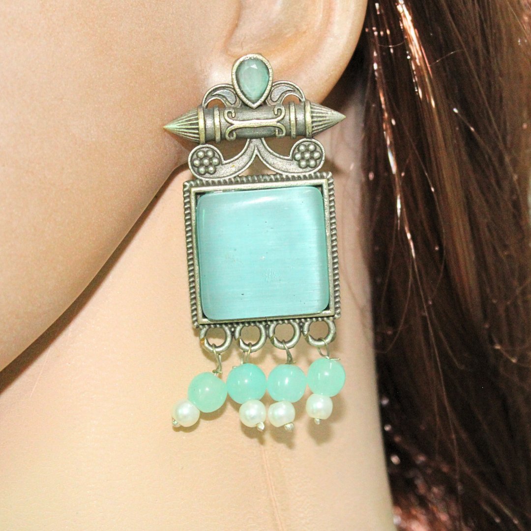 SNEHA SQUARE STONE EARRING-SKY BLUE -EARRING