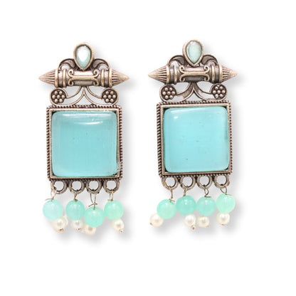 SNEHA SQUARE STONE EARRING-SKY BLUE -EARRING