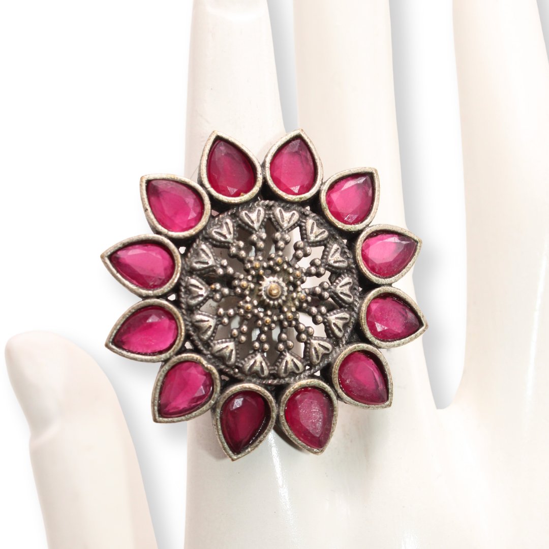 STONE RING STAR SHAPE-PINK -Rings