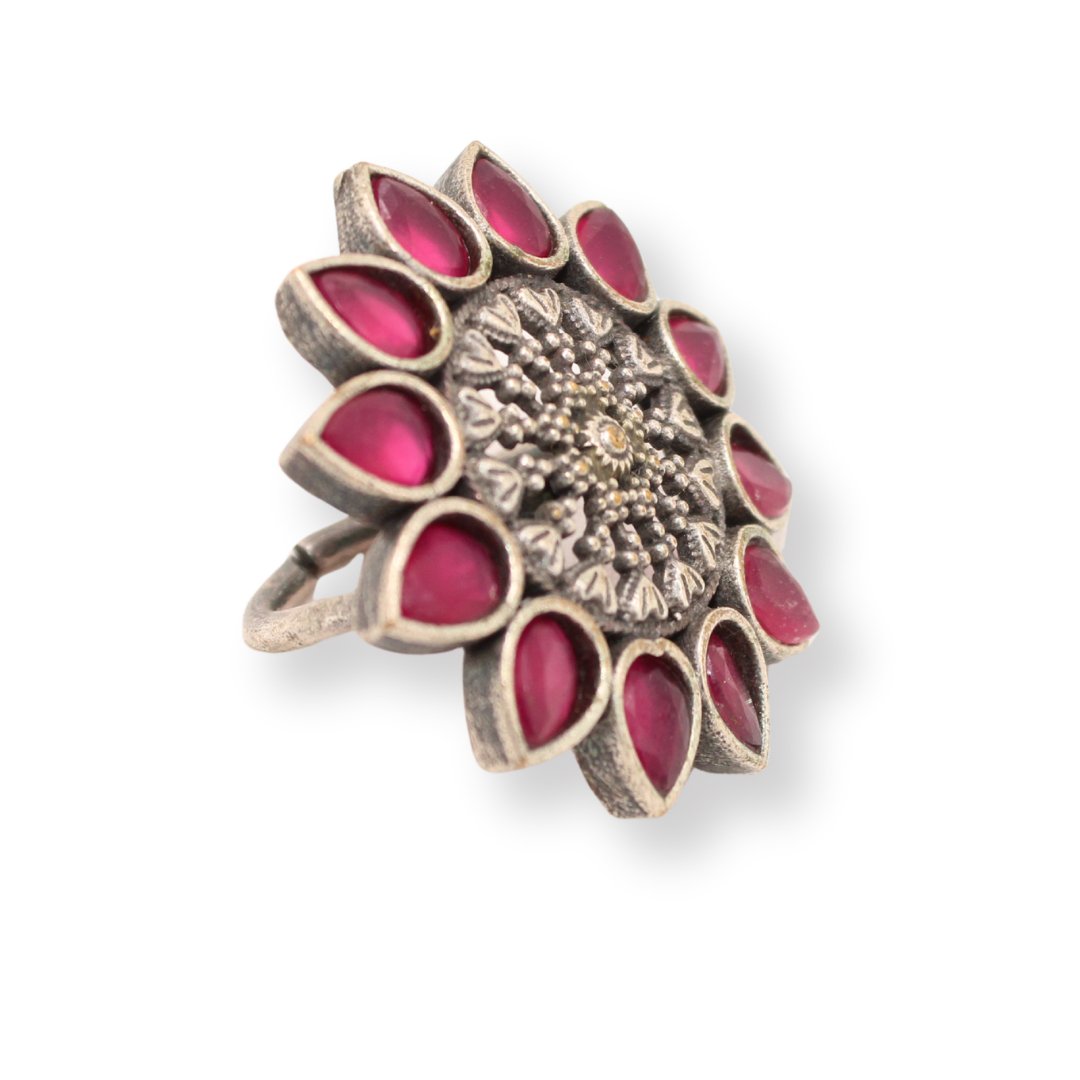 STONE RING STAR SHAPE-PINK -Rings