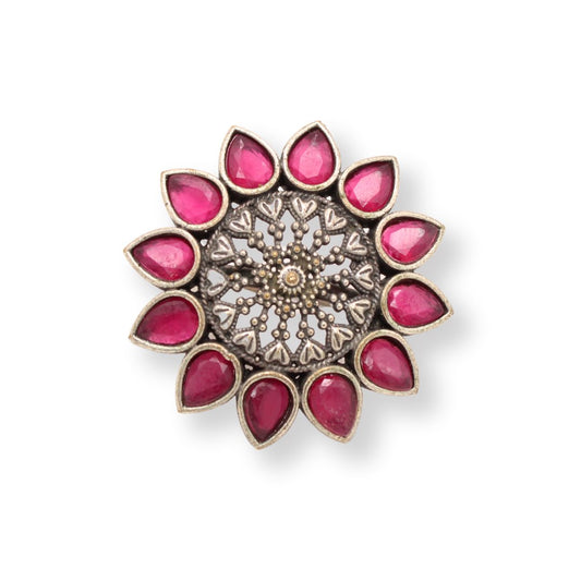 STONE RING STAR SHAPE-PINK -Rings