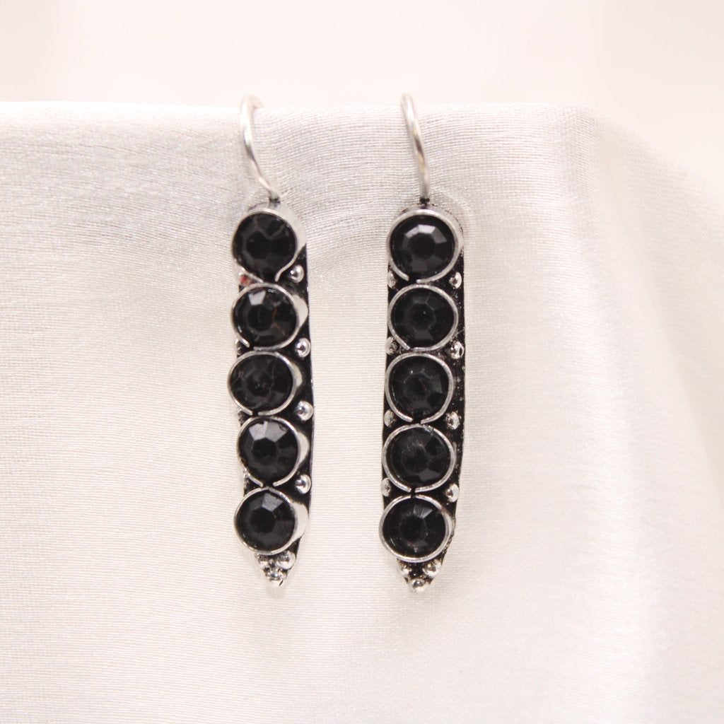 STRING STONE DANGLER EARRING- BLACK -EARRING