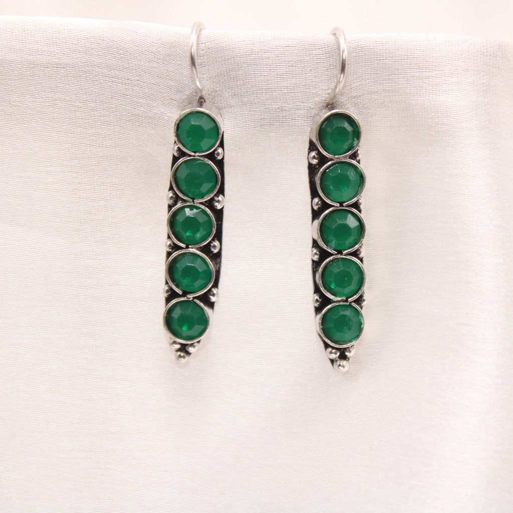 STRING STONE DANGLER EARRING-GREEN -EARRING