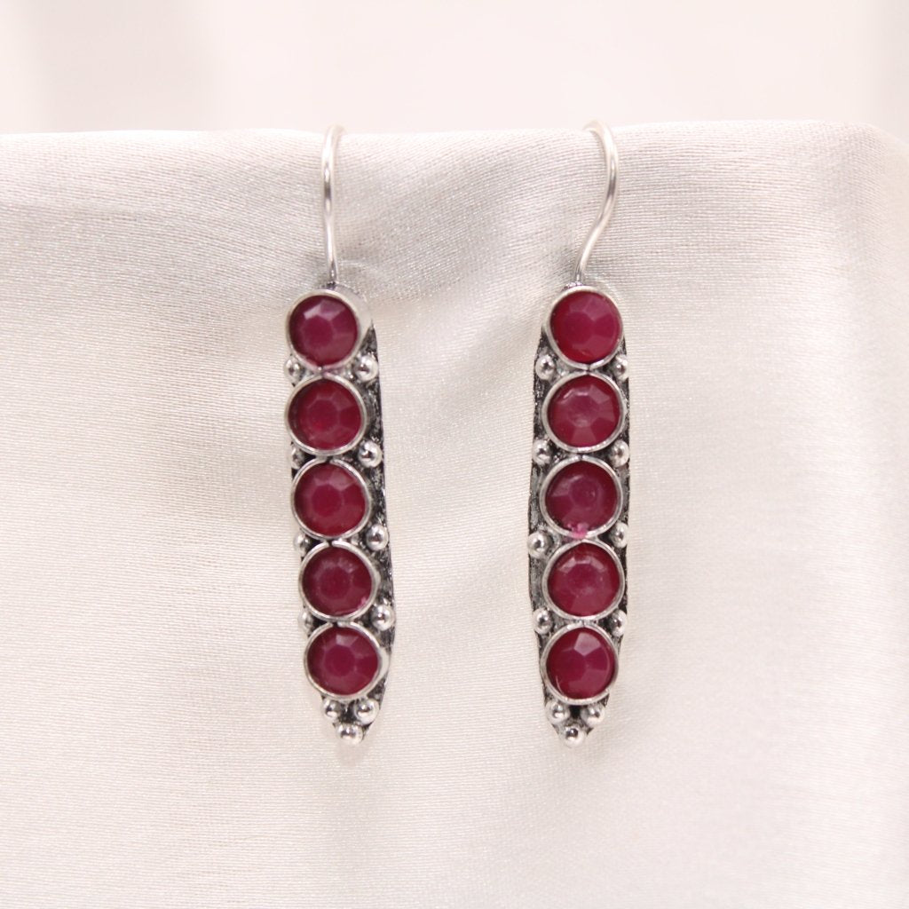 STRING STONE DANGLER EARRING- RED -EARRING