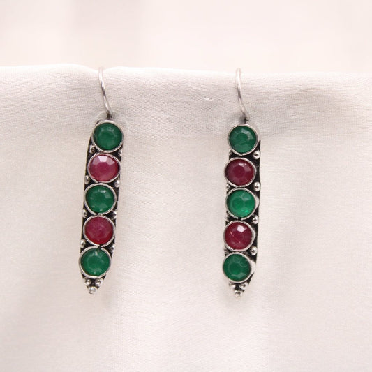 STRING STONE DANGLER EARRING- RED &GREEN -EARRING