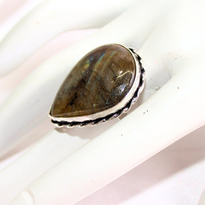 TEXTURED BIG STONE RING-TEAR DROP-GRANITE SHADE -