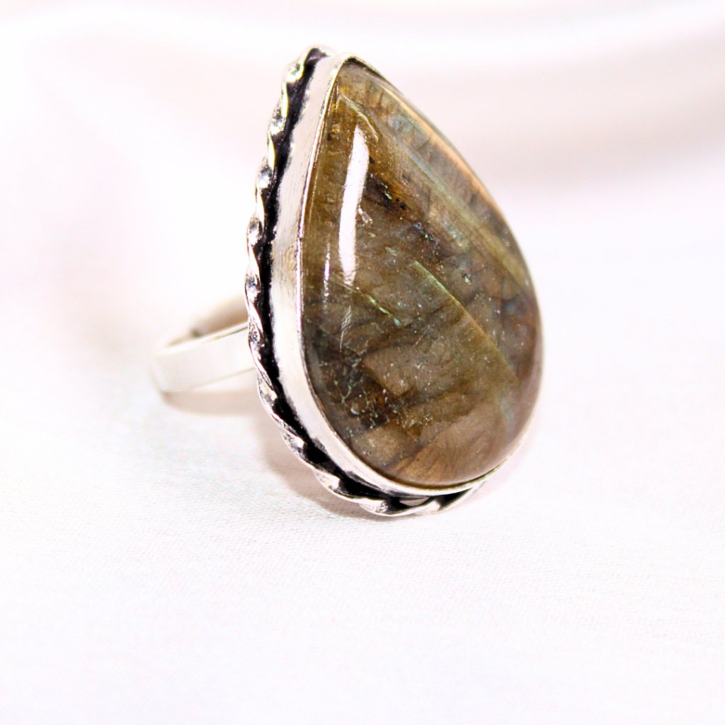 TEXTURED BIG STONE RING-TEAR DROP-GRANITE SHADE -