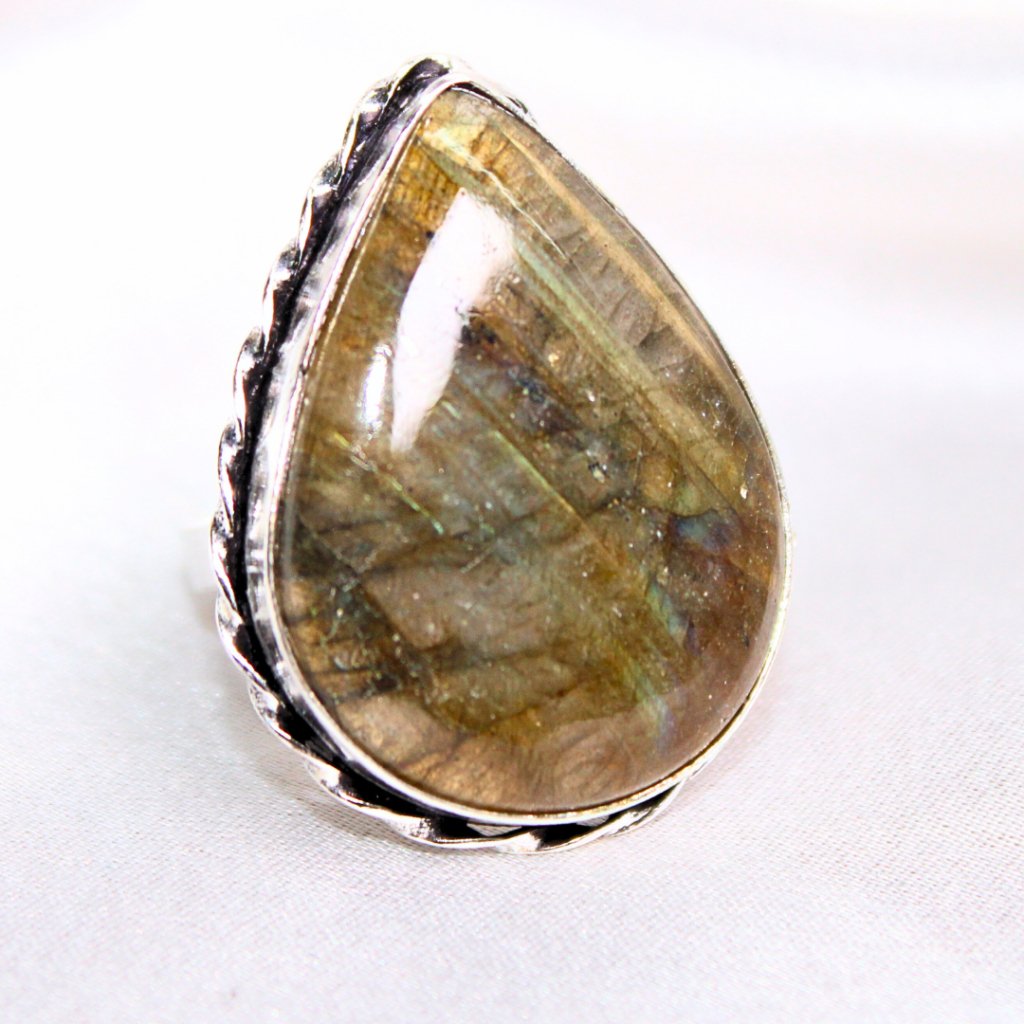 TEXTURED BIG STONE RING-TEAR DROP-GRANITE SHADE -