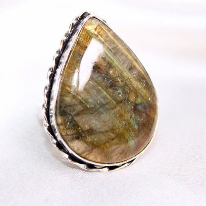 TEXTURED BIG STONE RING-TEAR DROP-GRANITE SHADE -