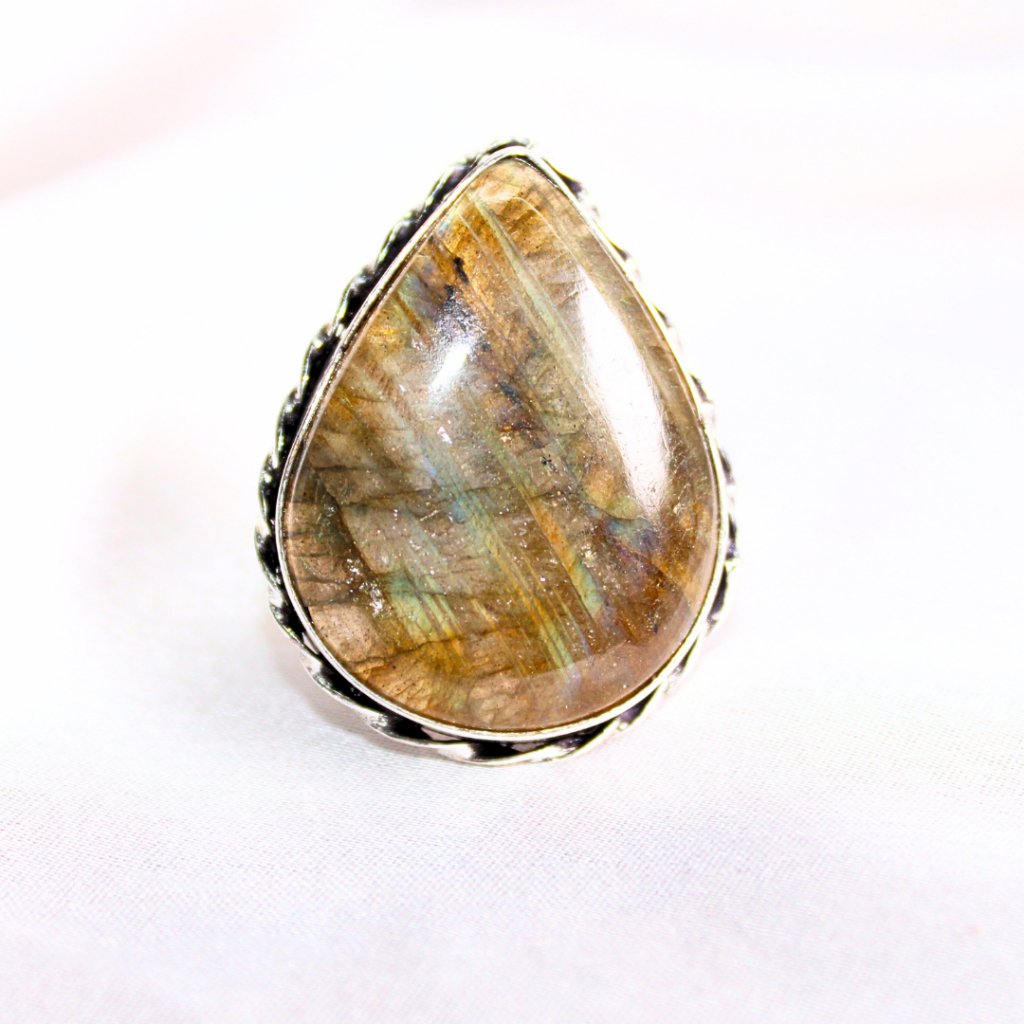 TEXTURED BIG STONE RING-TEAR DROP-GRANITE SHADE -