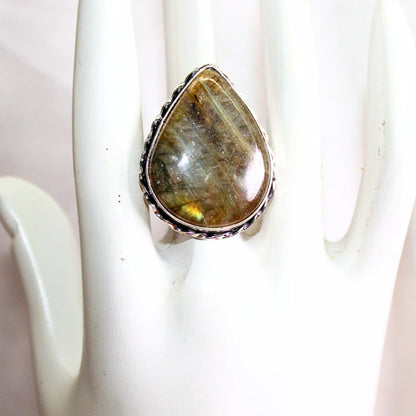 TEXTURED BIG STONE RING-TEAR DROP-GRANITE SHADE -