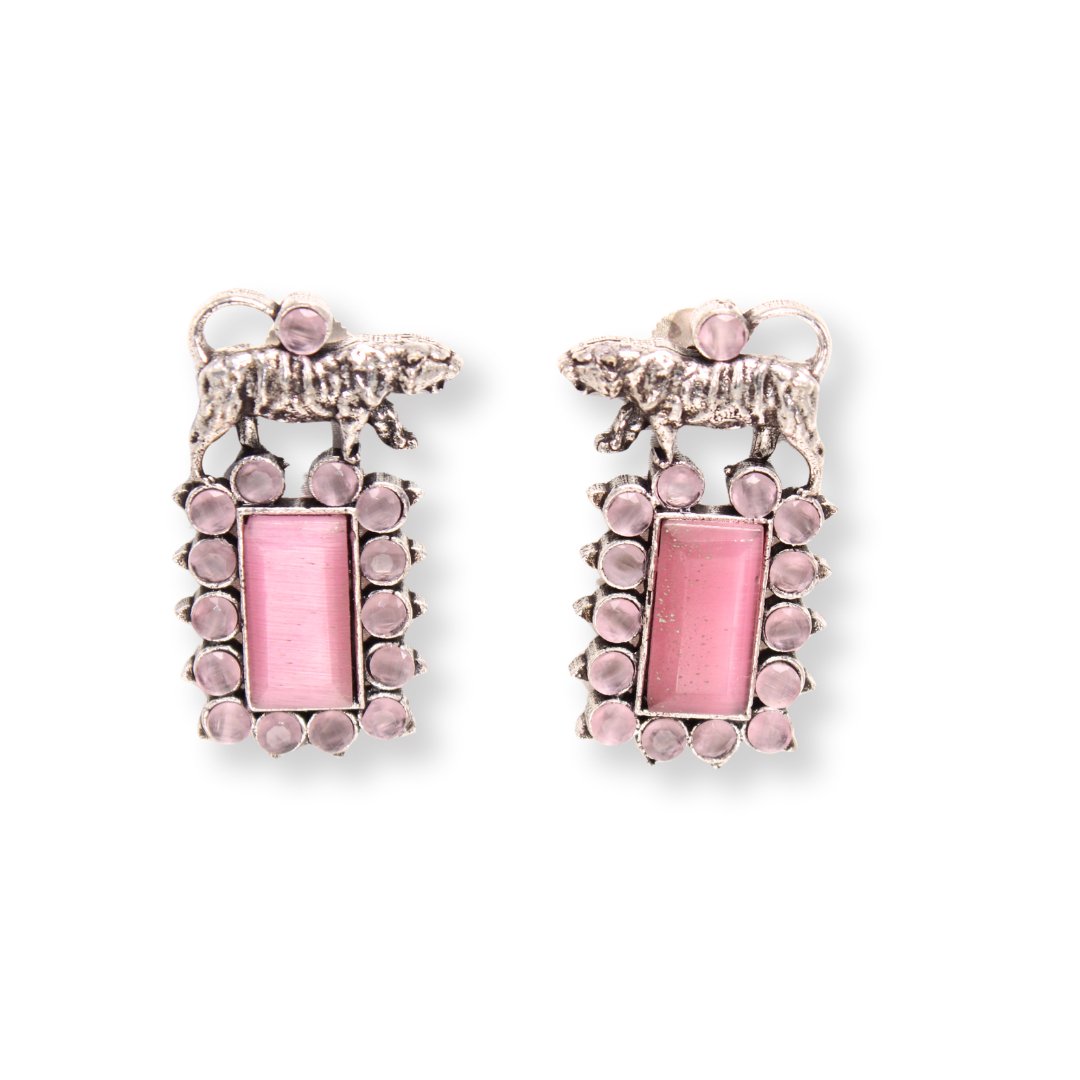 TIGER EARRING STUDS WITH STONE-PINK -EARRING