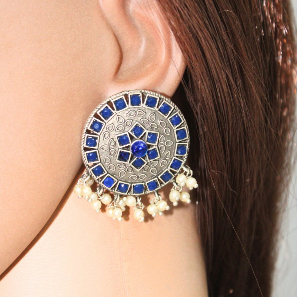 VIRASAT ROUND STUD -BLUE -EARRING