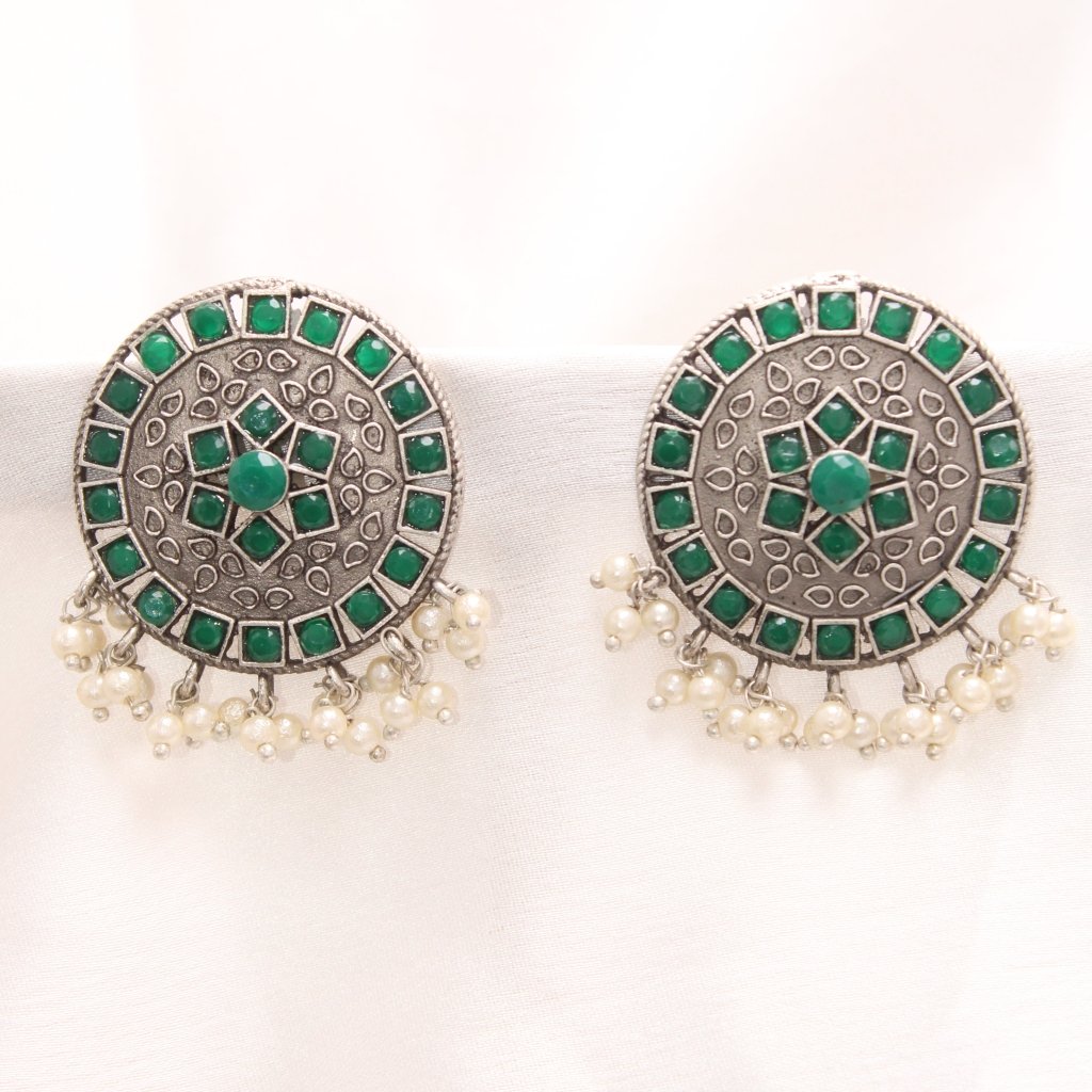 VIRASAT ROUND STUD -GREEN -EARRING