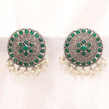 VIRASAT ROUND STUD -GREEN -EARRING