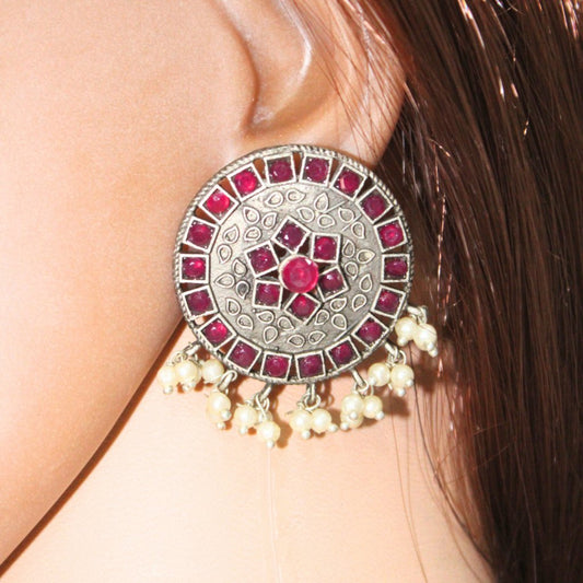 VIRASAT ROUND STUD -RED -EARRING