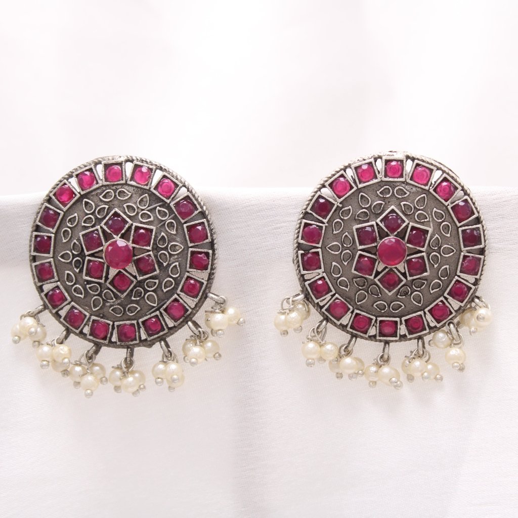 VIRASAT ROUND STUD -RED -EARRING